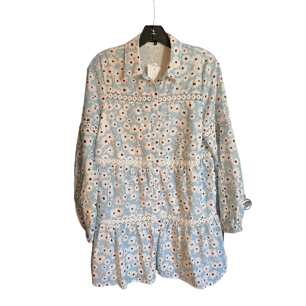 NWT In the Style Womens Floral Button-Up Shirtdress Long Sleeve Size 8 Blue